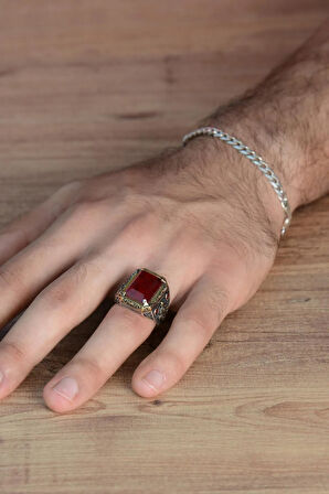 Kırmızı Paraiba Taşlı Zirkon Işlemeli 925 Ayar Gümüş Erkek Yüzük Gyzmınelıyz-krs