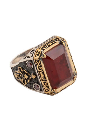 Kırmızı Paraiba Taşlı Zirkon Işlemeli 925 Ayar Gümüş Erkek Yüzük Gyzmınelıyz-krs