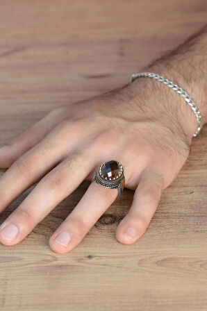 Zirkon Taşlı Yanı Işlemeli Erkek Gümüş Yüzük Gyzzrcntasl-tpr