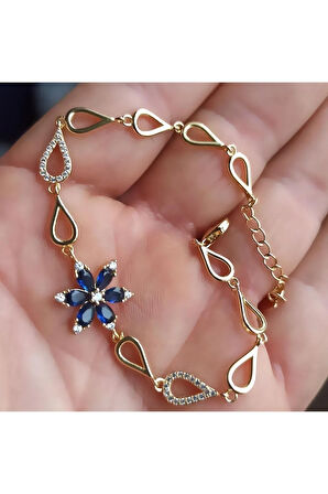 Altın Kaplama Zirkon Taşlı Nergis Çiçeği Gümüş Bileklik