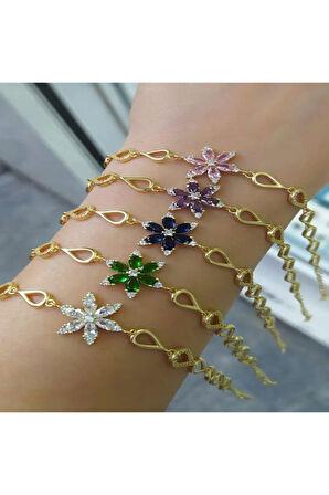 Altın Kaplama Zirkon Taşlı Nergis Çiçeği Gümüş Bileklik