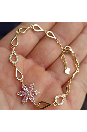 Altın Kaplama Zirkon Taşlı Nergis Çiçeği Gümüş Bileklik