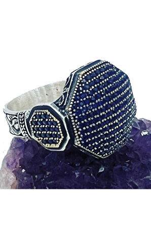 Erkek Gümüş Yüzük - Akron Lacivert Zirkon Yanı Taşlı Özel Seri Erkek Gümüş Yüzük