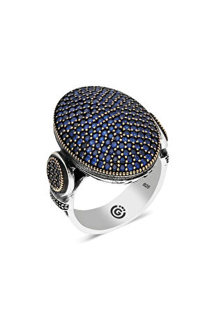 Talda Lacivert Zirkon Yanı Taşlı Özel Seri Erkek Gümüş Yüzük