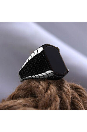 Siyah Oniks Taşlı Özel Seri Erkek Gümüş Yüzük - Ey3109