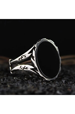 Siyah Oniks Taşlı Zülfikar Kasa Özel Seri Erkek Gümüş Yüzük