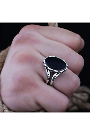 Siyah Oniks Taşlı Zülfikar Kasa Özel Seri Erkek Gümüş Yüzük