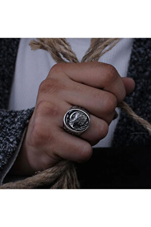 Kartal Figürlü Yanı Işlemeli Özel Seri Erkek Gümüş Yüzük