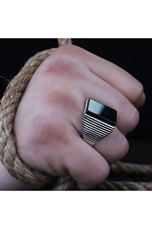 Siyah Oniks Taşlı Sade Özel Seri Erkek Gümüş Yüzük - Ey3118