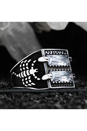 Zirkon Taşlı Akrep Desen Işlemeli Özel Seri Erkek Gümüş Yüzük