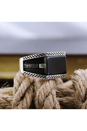 Siyah Oniks Taşlı Simetrik Model Özel Seri Erkek Gümüş Yüzük - Ey3086