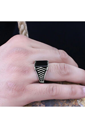 Siyah Oniks Kare Taşlı Özel Seri Erkek Gümüş Yüzük