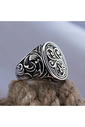 Oksitli Işlemeli Taşsız Sade Özel Seri Erkek Gümüş Yüzük