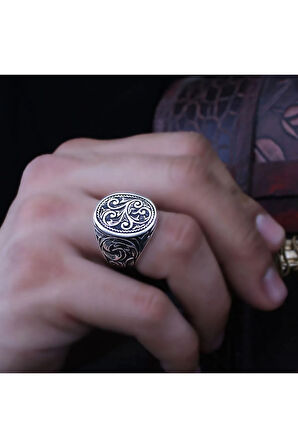 Oksitli Işlemeli Taşsız Sade Özel Seri Erkek Gümüş Yüzük