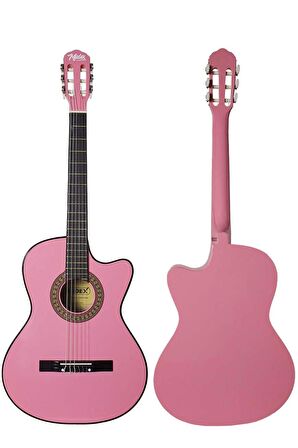 Midex CG-390PK-XBAG Pembe Renk Klasik Gitar 4/4 Sap Ayarlı Kesik Kasa (Çanta Tuner Askı Capo Metod Pena)