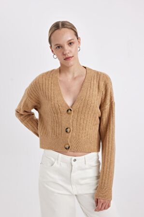 DeFacto Regular Fit V Yaka Basic Düz Düğmeli Triko Hırka R1389AZ24WNBN268