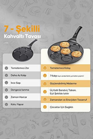 Gülenyüz Smıle Döküm Granit Pankek Tavası 28 CM Emoji Pancake Pankek Mücver Krep Tavası