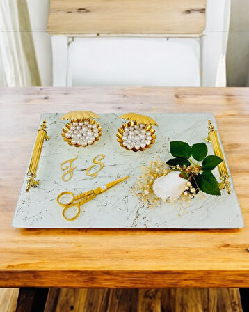 Soulmate Beyaz Desenli Söz Tepsisi ve Nişan Tepsisi