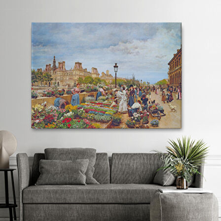 Pariste Ortaçağ Çiçek Pazarı Tablosu-6624