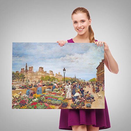 Pariste Ortaçağ Çiçek Pazarı Tablosu-6624