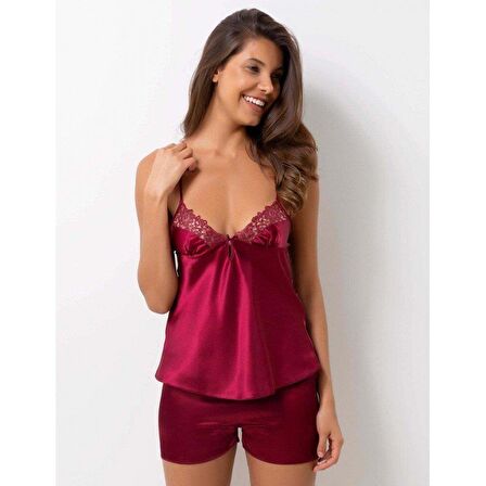 PİERRE CARDİN 6625 Bordo Kısa Gecelikli Saten 6 Lı Çeyiz Seti