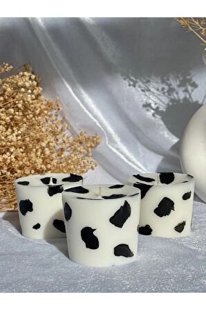 Jeane Candles Üçlü Inek Desenli Cow Print Siyah Beyaz Kokulu Mum