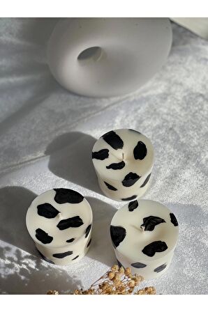 Jeane Candles Üçlü Inek Desenli Cow Print Siyah Beyaz Kokulu Mum