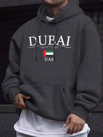 Dubai BAE Harf ve Bayrak Baskılı Unisex Kazaklar Kalınlaştırılmış Her Şeyle Uyumlu Kapüşonlu