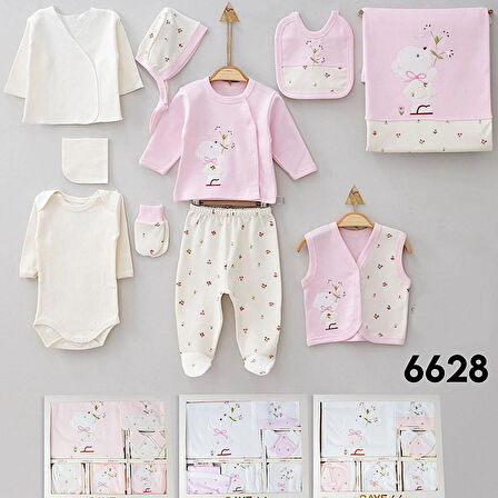 KIZ BEBEK GAYE ORGANİK 0-3 AY ÇİÇEKLİ TAVŞAN NAKIŞLI 10 LU HASTANE ÇIKIŞ ZIBIN SETİ