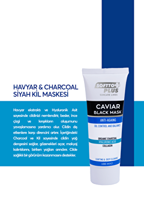 SOFTTO PLUS HAVYAR YAŞLANMA KARŞITI YAĞ KONTROL VE DENGELEYİCİ SİYAH MASKE 100 ML