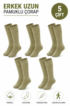 Erkek Asker Çorabı Uzun Çorap Pamuklu Haki Renk Nefes Alan Dayanıklı Günlük ve Outdoor Kullanıma Uygun