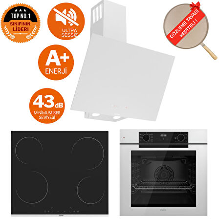 Ferre FryArt & FlowArt Meta Sessiz Davlumbaz Elektrikli Beyaz Ank. Set (D078-SA + MS261 + QEP63CB)