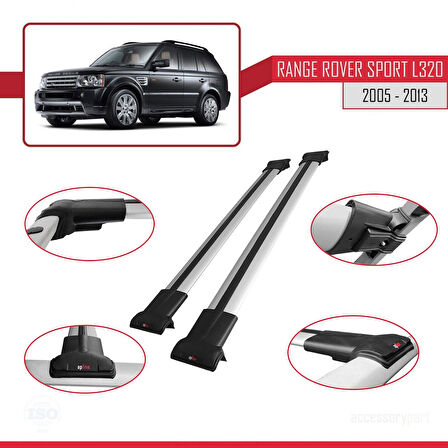 Land Rover Range Rover Sport (L320) 2005-2013 Arası ile Uyumlu FLY Model Ara Atkı Tavan Barı Gri 2 Adet