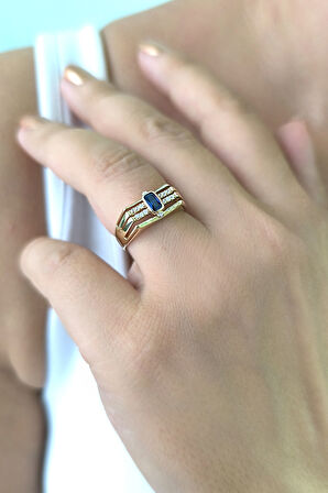 Köşegen Altın Safir Taşlı Yüzük