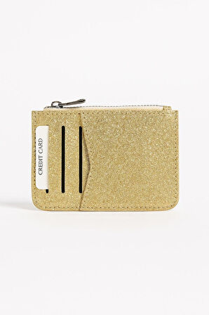 Parlak Simli Fermuar Kapamalı Cüzdan Bölümlü Şıkırtılı Kadın Kartlık