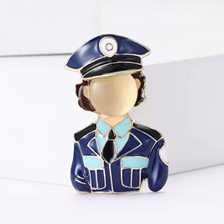 Uretti - Melik 9215 1742 Mineli Kadın Polis Broş / Yaka İğnesi