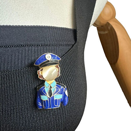 Uretti - Melik 9215 1742 Mineli Kadın Polis Broş / Yaka İğnesi