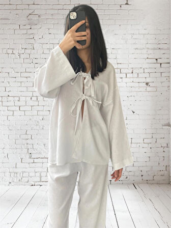 Bağlama detaylı rahat Pijama takımı 