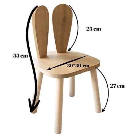 Alfa Country Montessori Çocuk Masası 1 Masa & 2 Bunny Sandalye Kahverengi