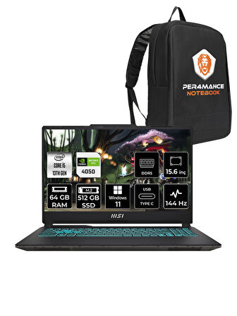 MSI Cyborg 15 A13VE78 i5-13420H 64GB 512GB SSD RTX4050/6GB 15.6" FHD 144Hz W11P & PER4 ÇANTA