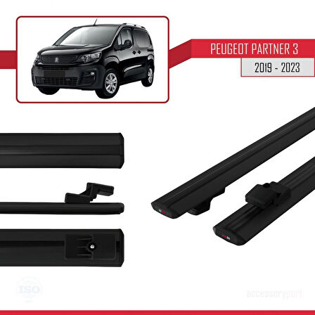 Peugeot Partner 3 2019-2022 Arası ile Uyumlu BASIC Model Ara Atkı Tavan Barı Siyah 2 Adet