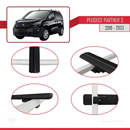 Peugeot Partner 3 2019-2022 Arası ile Uyumlu BASIC Model Ara Atkı Tavan Barı Siyah 2 Adet