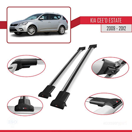 Kia Ceed (ED) SW Post-Facelift 2009-2012 Arası ile Uyumlu FLY Model Ara Atkı Tavan Barı Gri 2 Adet