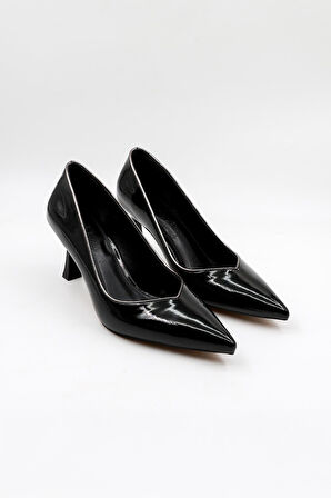 Park Moda Kadın Klasik Topuklu Ayakkabı PM537 K1501 - Siyah Rugan