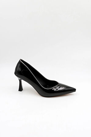 Park Moda Kadın Klasik Topuklu Ayakkabı PM537 K1501 - Siyah Rugan