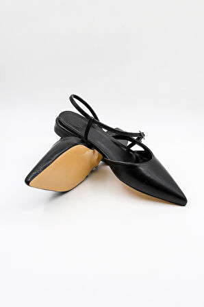 Park Moda Bantlı Sivri Burun Kadın Babet Ayakkabı PM280 K52 SiyahCilt