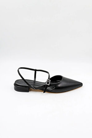 Park Moda Bantlı Sivri Burun Kadın Babet Ayakkabı PM280 K52 SiyahCilt