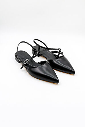 Park Moda Bantlı Sivri Burun Kadın Babet Ayakkabı PM280 K52 SiyahCilt