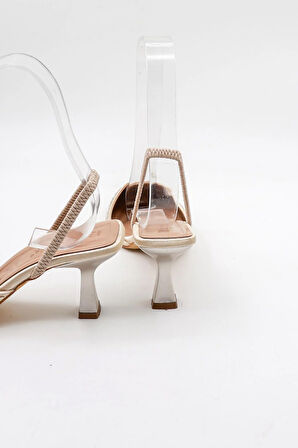 Park Moda Taşlı Kadın Topuklu Ayakkabı PM474 K113 Ten Saten Rose Taş