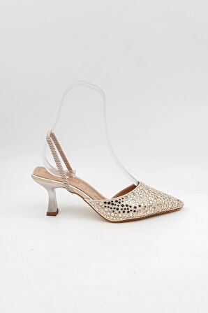 Park Moda Taşlı Kadın Topuklu Ayakkabı PM474 K113 Ten Saten Rose Taş